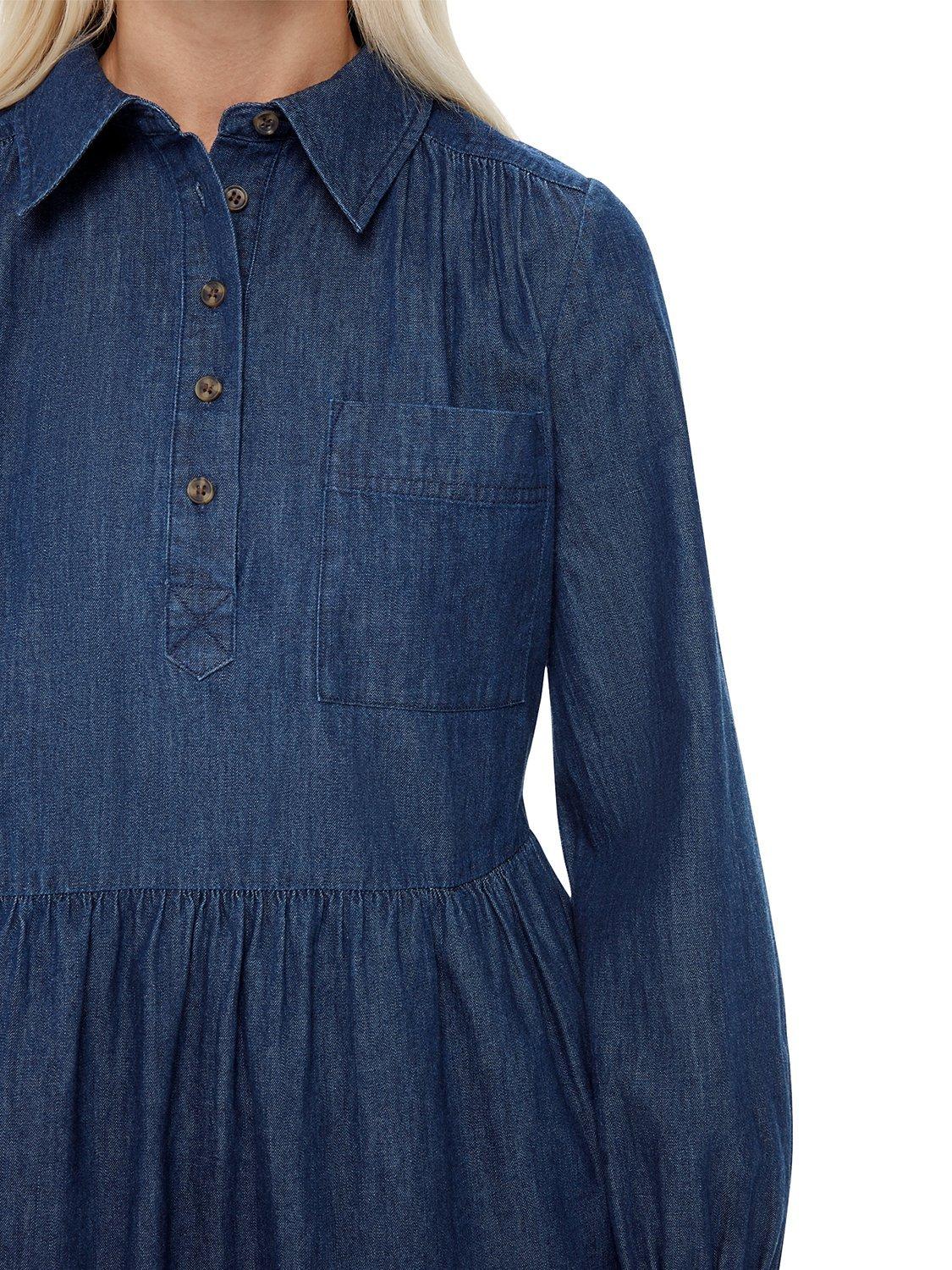 Whistles Petite Winnie Chambray Denim Dress, Dark Denim, 12