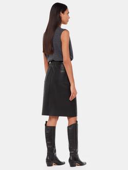 Whistles Front Split Leather Midi Skirt - view 2, Black