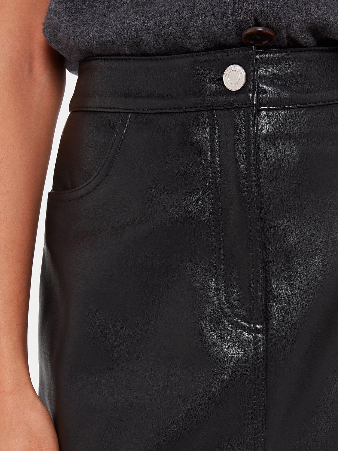 Product image 4 of 5, which shows Whistles Front Split Leather Midi Skirt, Black, 6