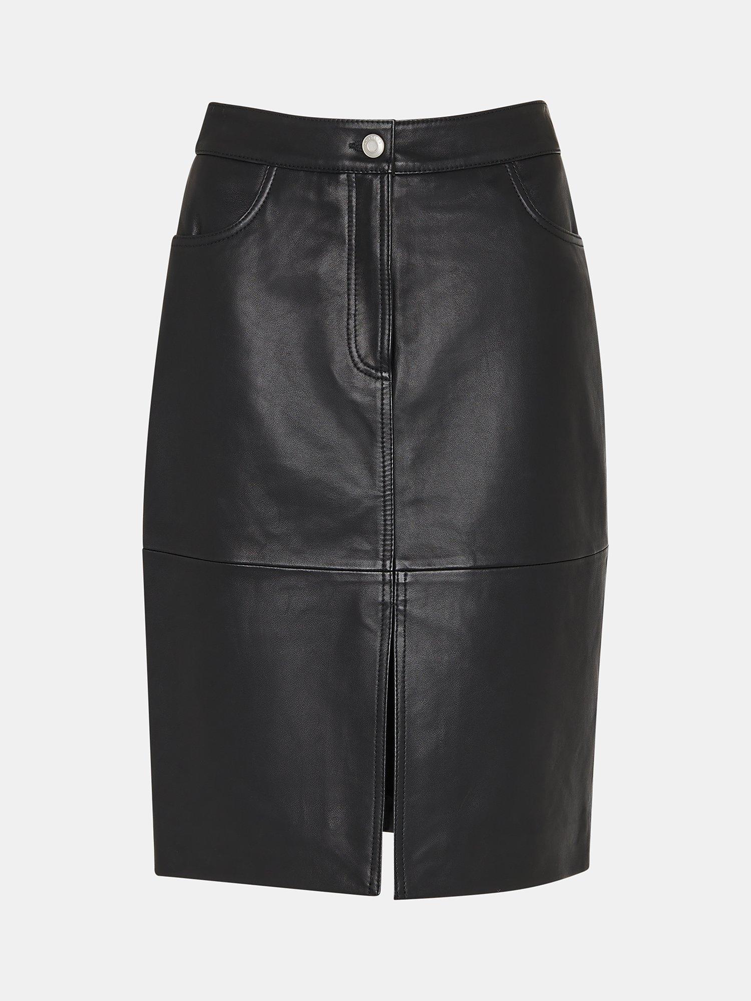 Product image 5 of 5, which shows Whistles Front Split Leather Midi Skirt, Black, 6