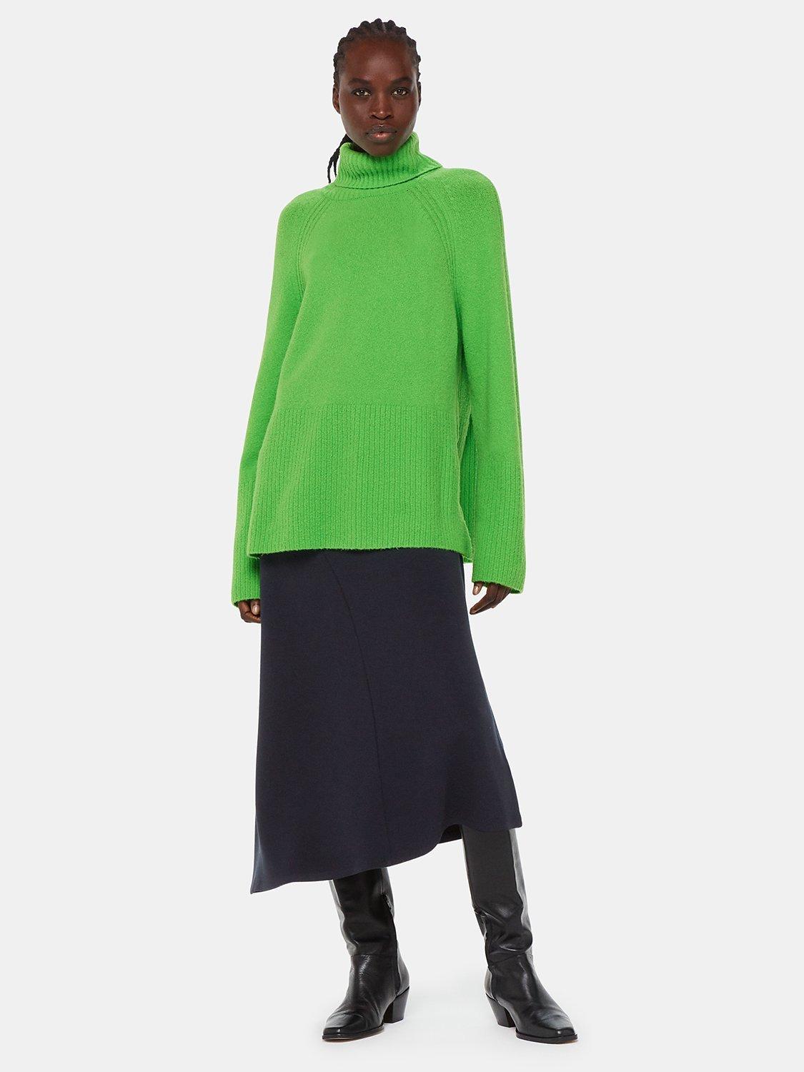 Whistles Petite Ottoman Rib Curved Hem Midi Skirt, Navy