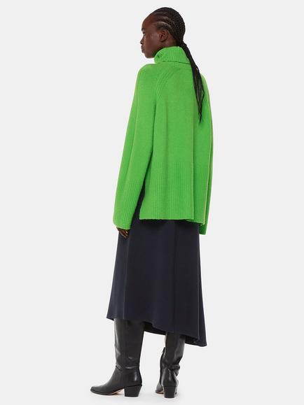 Whistles Ottoman Rib Curved Hem Midi Skirt, Navy - view 2, Navy