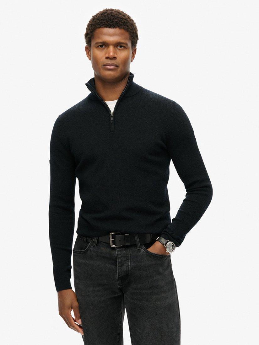 Superdry Merino Half Zip Jumper, Black