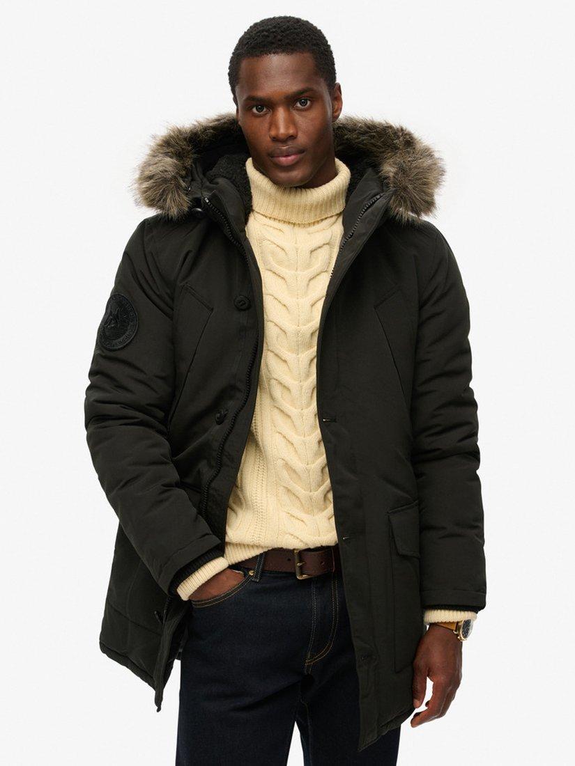 Superdry Everest Faux Fur Hooded Parka Coat Black