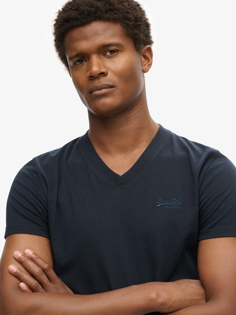 Product image 5 of 6, which shows Superdry Organic Cotton Embroidered Logo V-Neck T-Shirt, Navy, XXXL