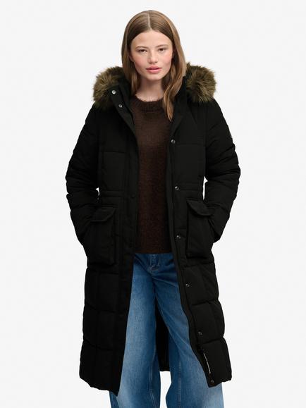 Superdry Everest Longline Puffer Jacket, Jet Black, Jet Black
