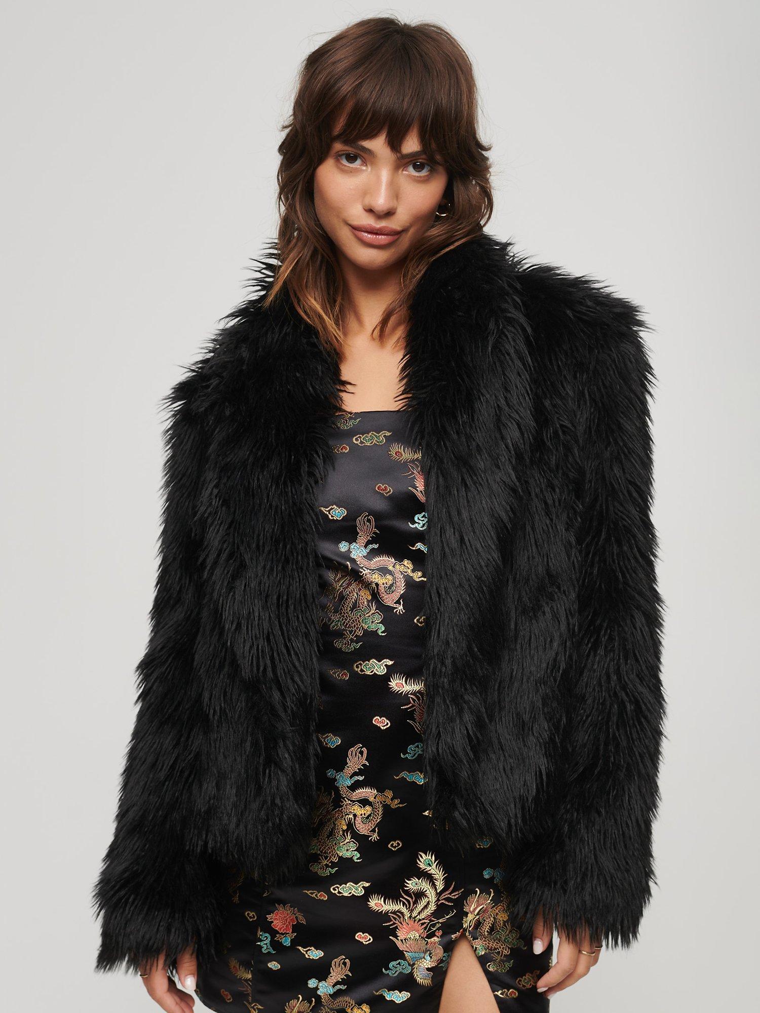 Superdry Short Faux Fur Coat Black