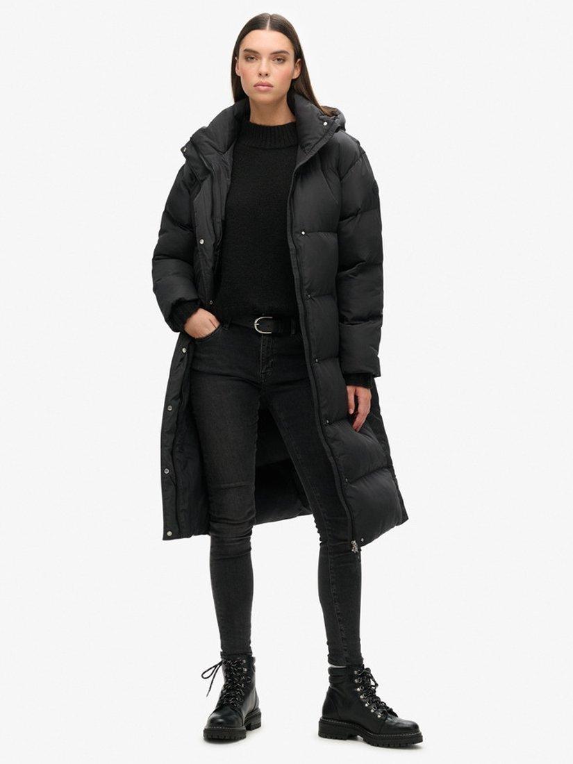 Superdry Hooded Longline Puffer Coat Black