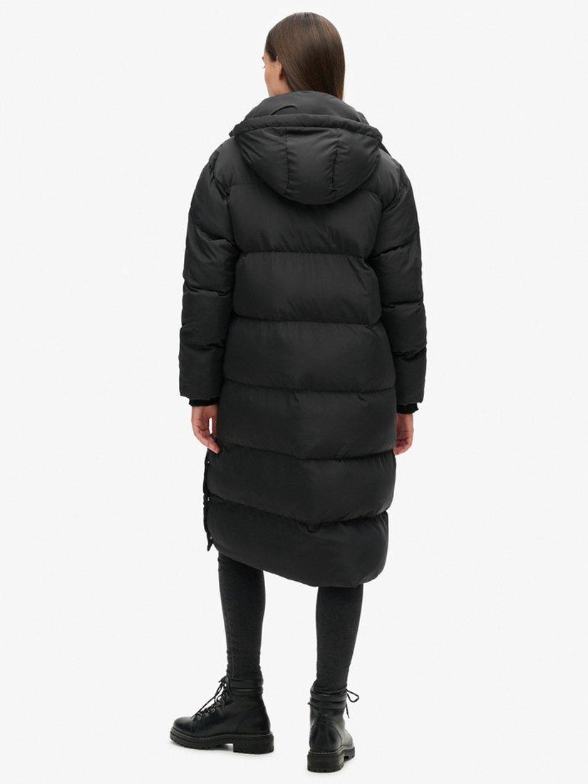 Product image 4 of 7, which shows Superdry Hooded Longline Puffer Coat, Black, 10