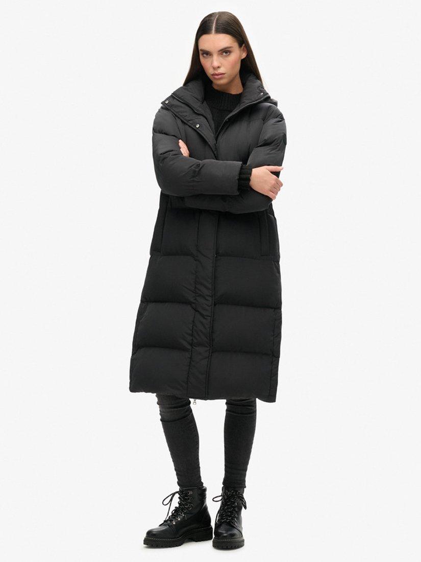 Product image 2 of 7, which shows Superdry Hooded Longline Puffer Coat, Black, 10