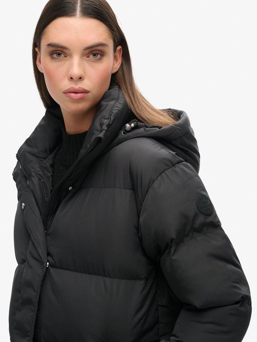 Product image 5 of 7, which shows Superdry Hooded Longline Puffer Coat, Black, 10