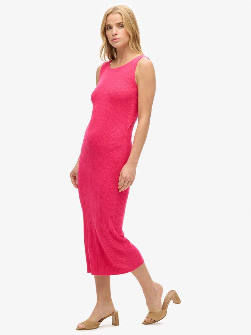 Product image 2 of 4, which shows Superdry Jersey Backless Knitted Midi Dress, Magenta Pink, 6