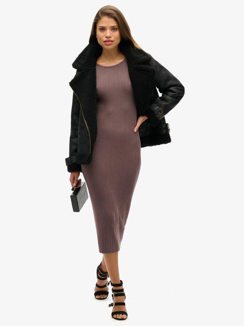 Product image 2 of 5, which shows Superdry Jersey Backless Knitted Midi Dress, Iron Brown, 6