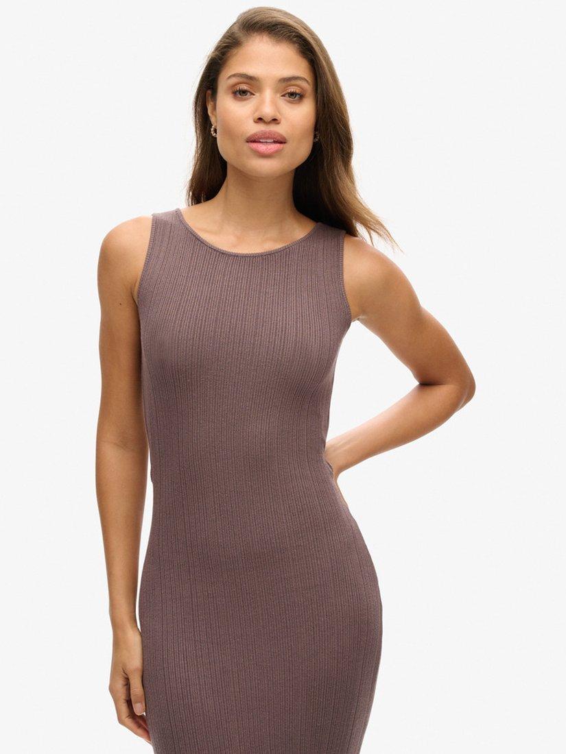Product image 4 of 5, which shows Superdry Jersey Backless Knitted Midi Dress, Iron Brown, 6