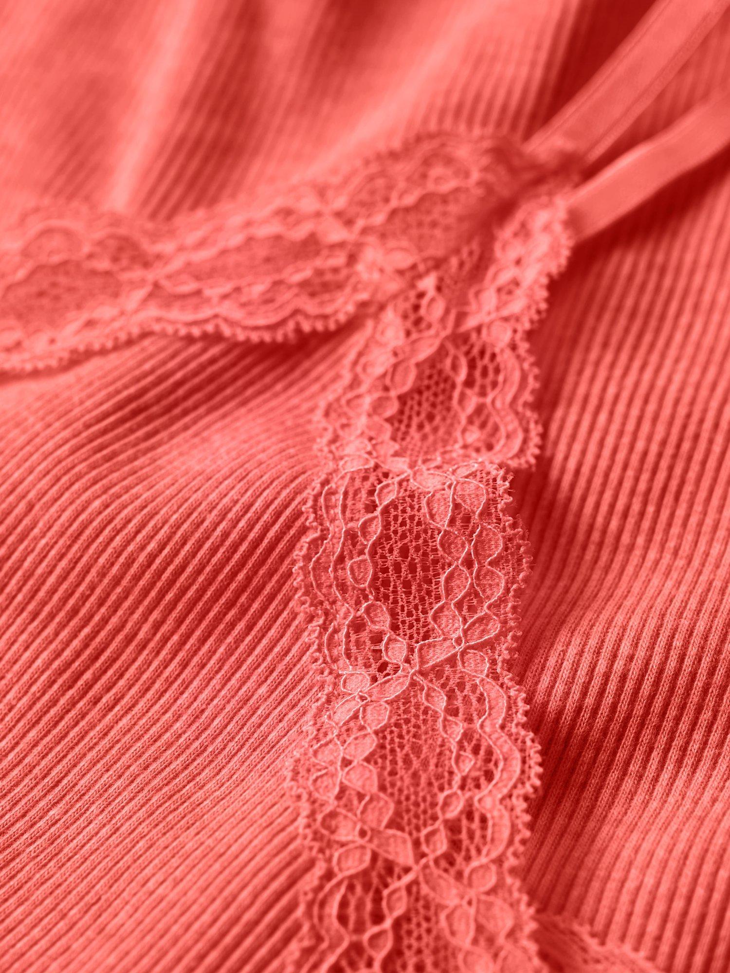 Product image 5 of 5, which shows Superdry Organic Cotton Essential Rib Lace Cami, Pastelline Coral, XS-S