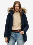 Superdry Everest Faux Hooded Parka Coat, Navy