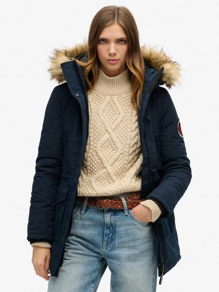 Superdry Everest Faux Hooded Parka Coat, Navy, Nordic Chrome Navy