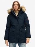Superdry Everest Faux Hooded Parka Coat, Navy