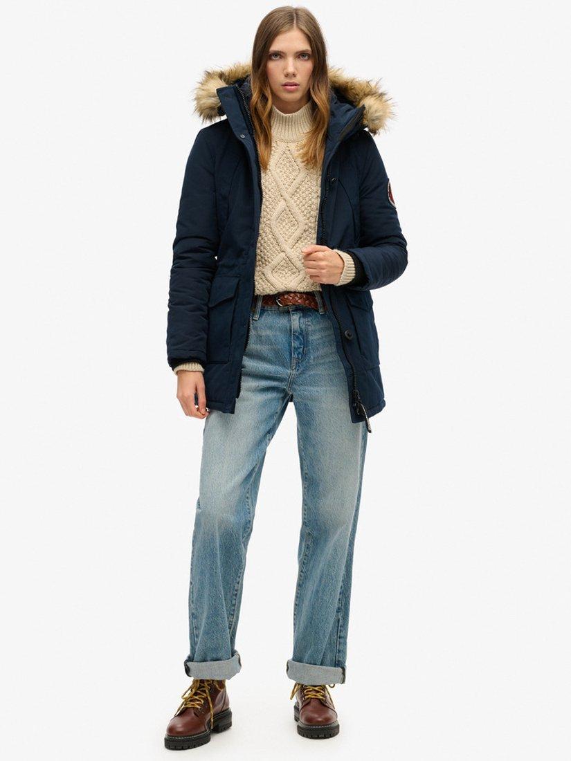 Product image 6 of 7, which shows Superdry Everest Faux Hooded Parka Coat, Navy, 16