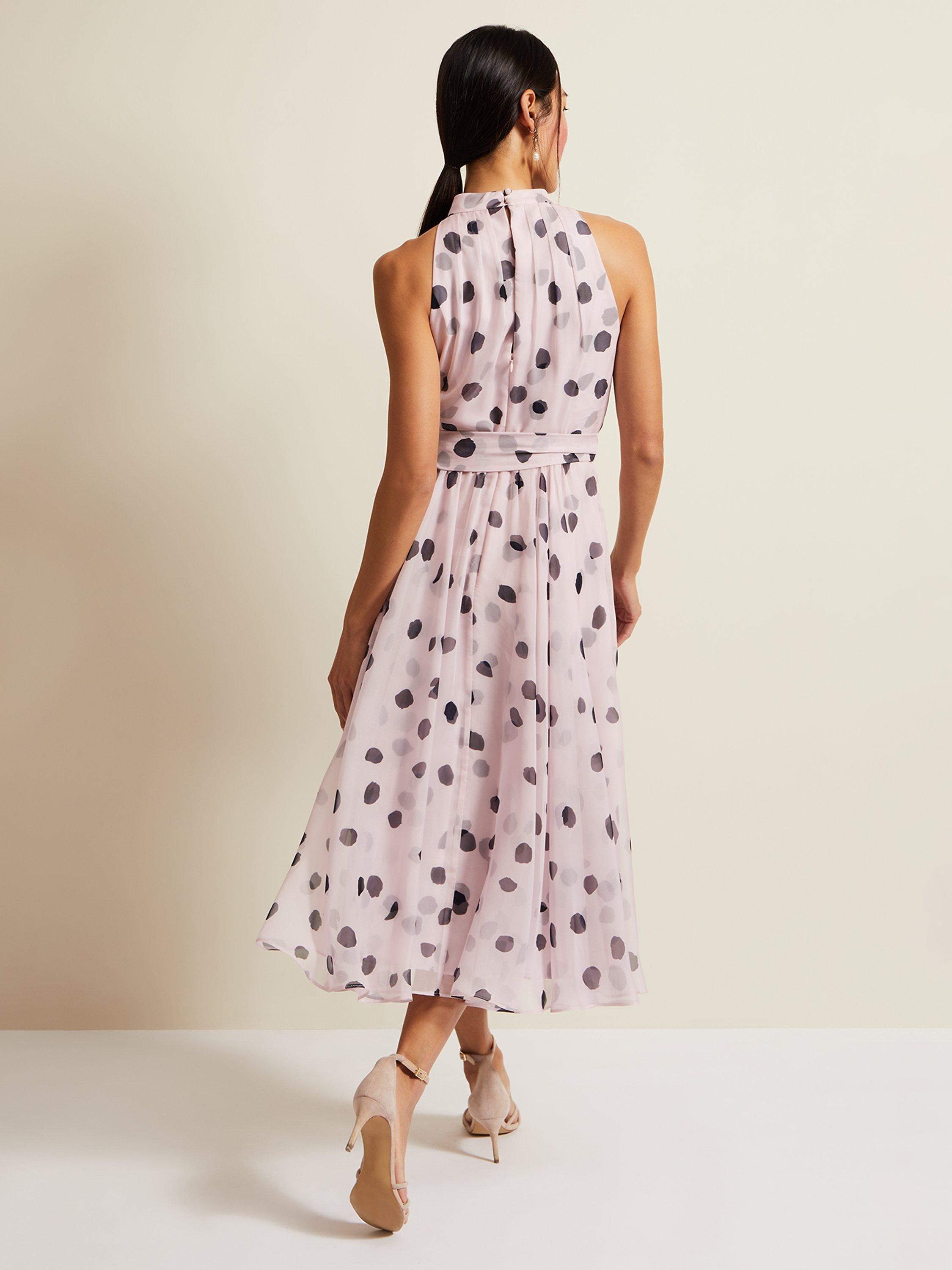 Product image 2 of 9, which shows Phase Eight Naomi Spot Chiffon Dress, Multi, 12