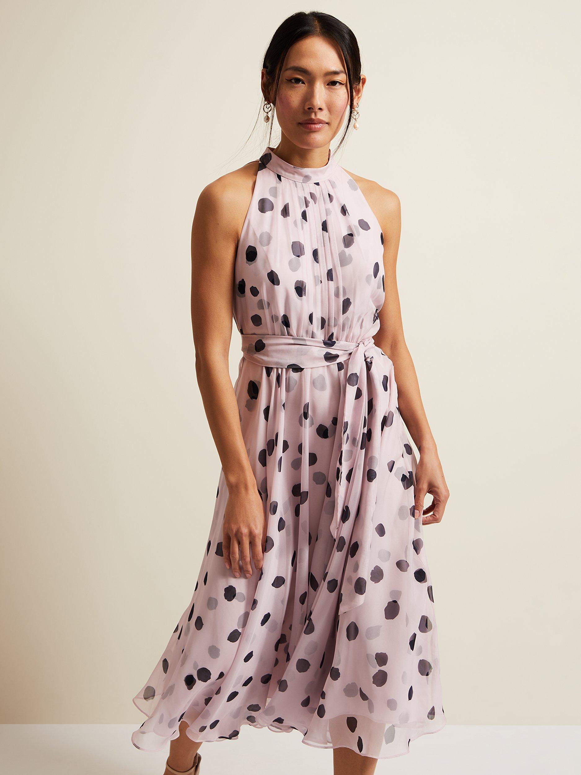 Product image 3 of 9, which shows Phase Eight Naomi Spot Chiffon Dress, Multi, 12