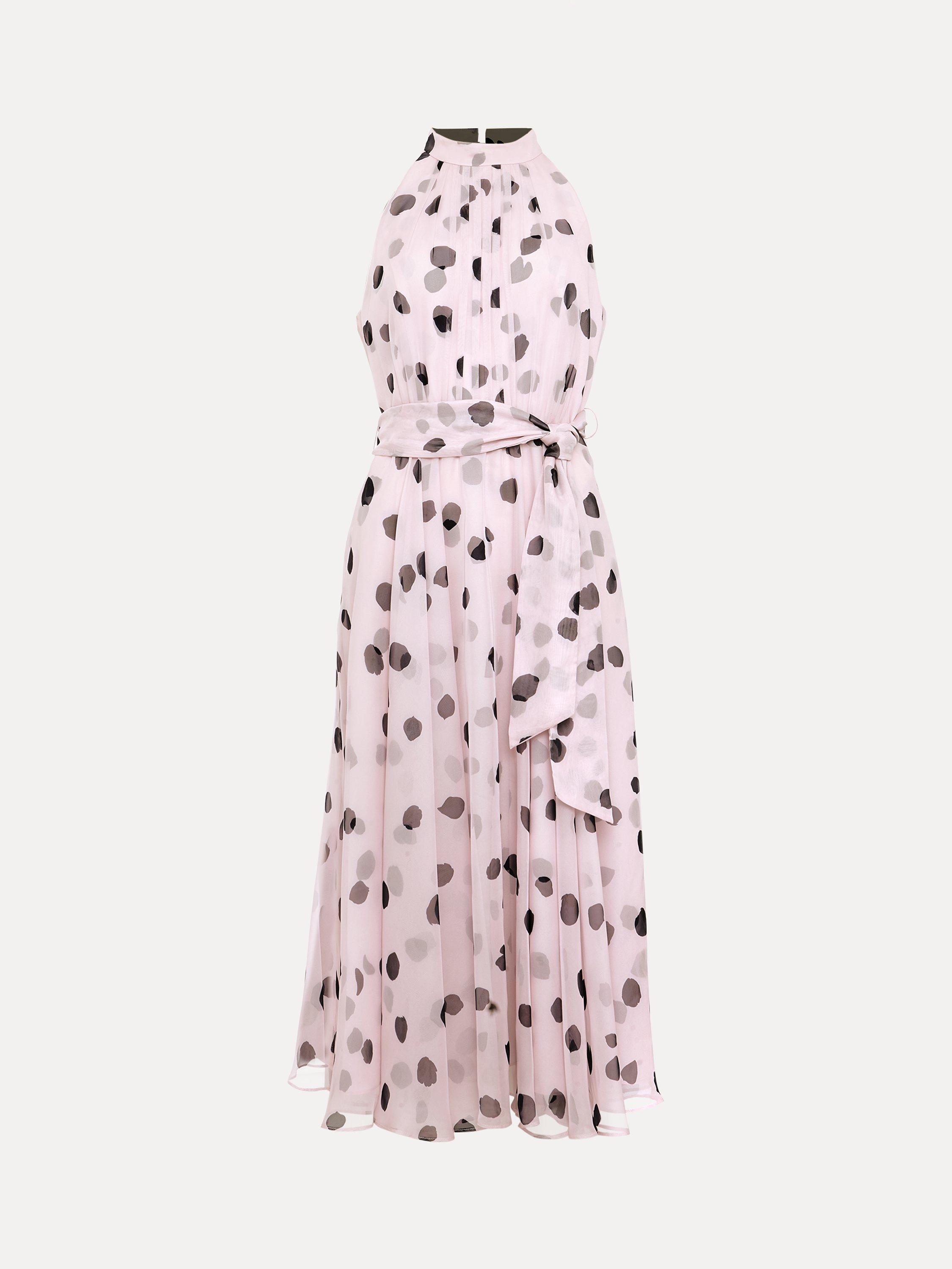 Product image 5 of 9, which shows Phase Eight Naomi Spot Chiffon Dress, Multi, 12