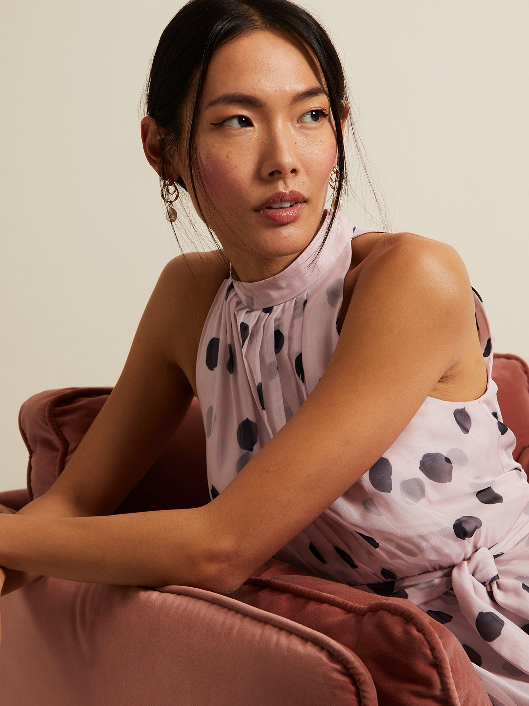 Product image 7 of 9, which shows Phase Eight Naomi Spot Chiffon Dress, Multi, 12
