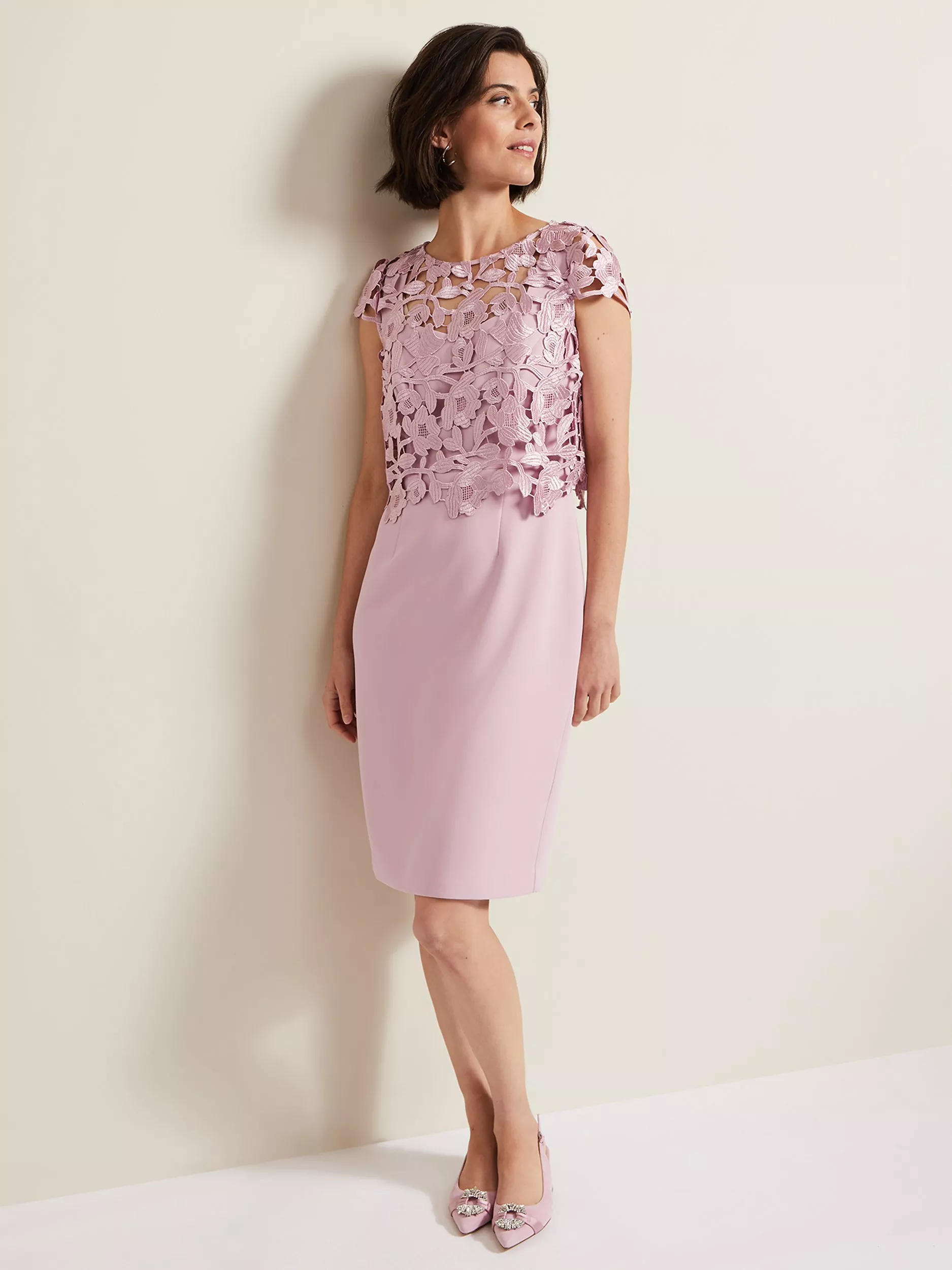 Pink lace sheath dress deals