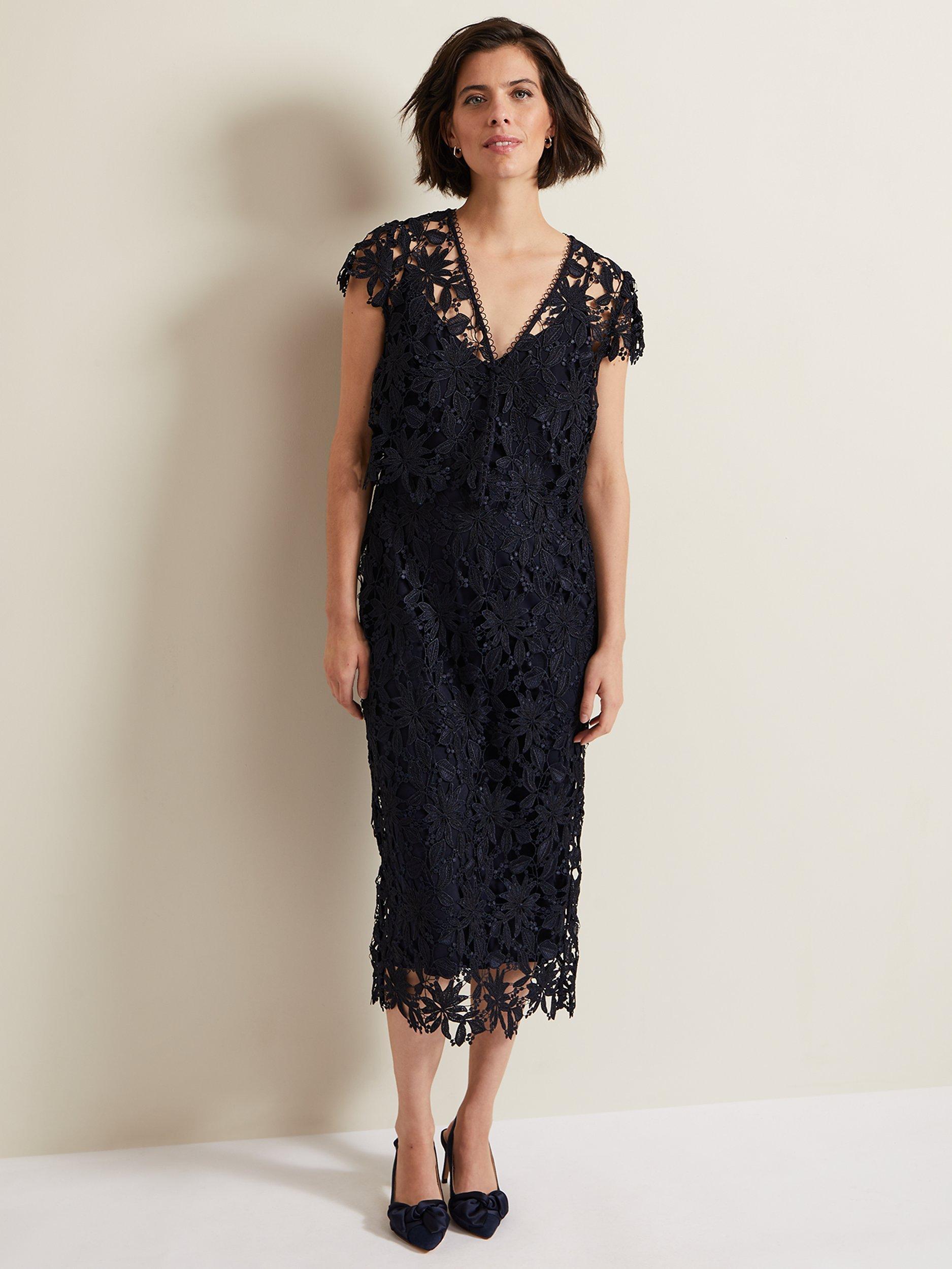 Phase Eight Meghan Lace Double Layer Dress Navy