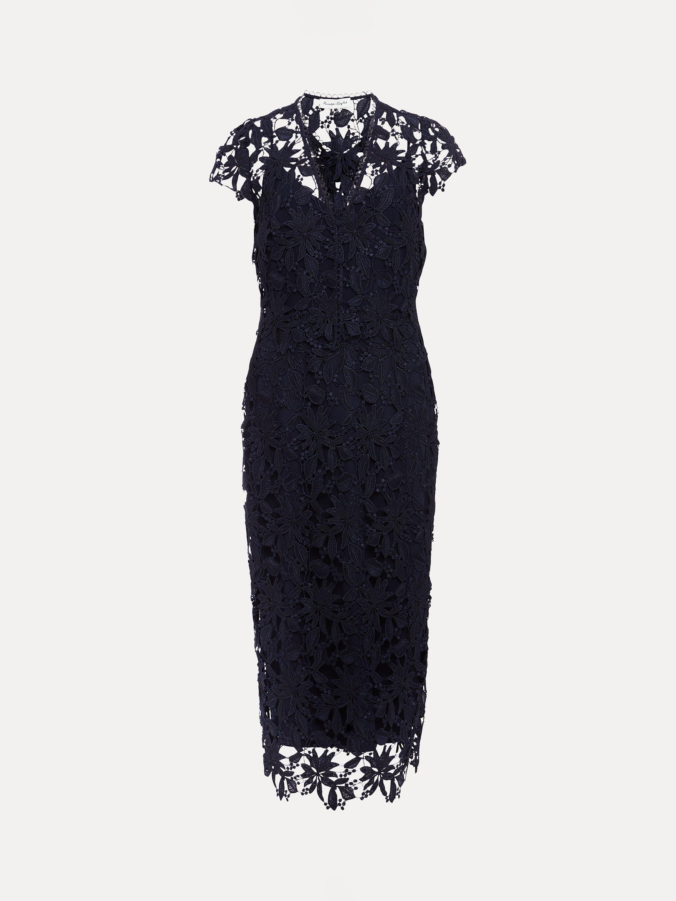 Product image 5 of 9, which shows Phase Eight Meghan Lace Double Layer Dress, Navy, 6