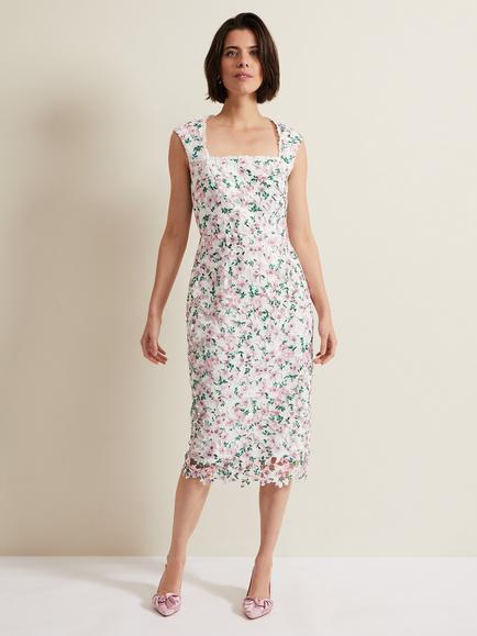 Phase Eight Diana Floral Lace Dress, Multi, Multi-coloured