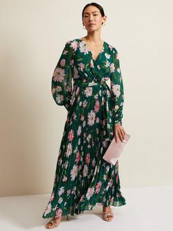 Phase Eight Rosa Floral Pleated Maxi Dress, Green/Multi, Green/Multi