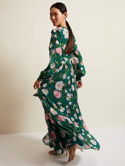 Phase Eight Rosa Floral Pleated Maxi Dress, Green/Multi - view 2, Green/Multi