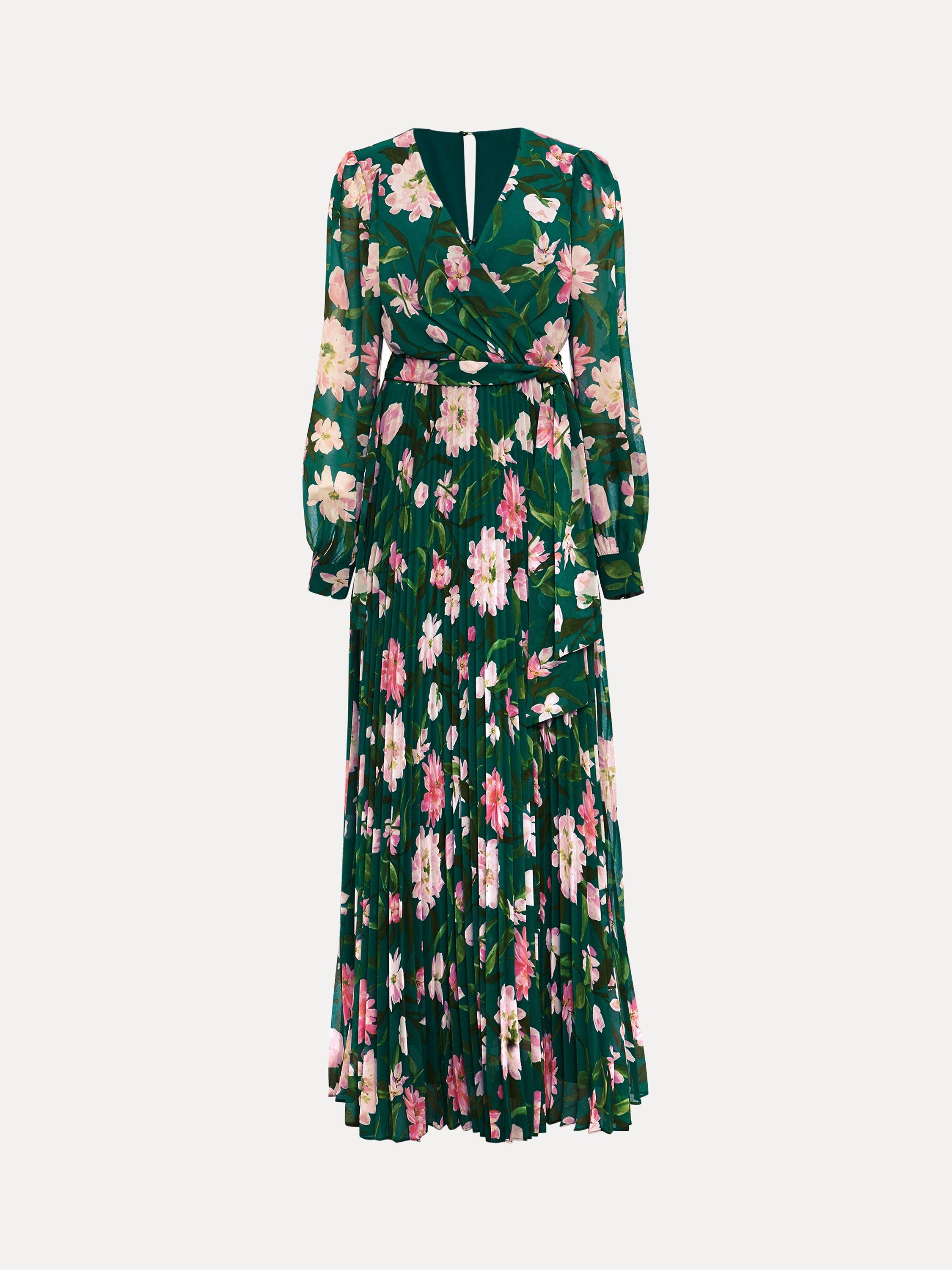 Product image 5 of 9, which shows Phase Eight Rosa Floral Pleated Maxi Dress, Green/Multi, 6