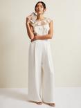 Phase Eight Cherie Bridal Floral Textured Overlay Jumpsuit, Ivory