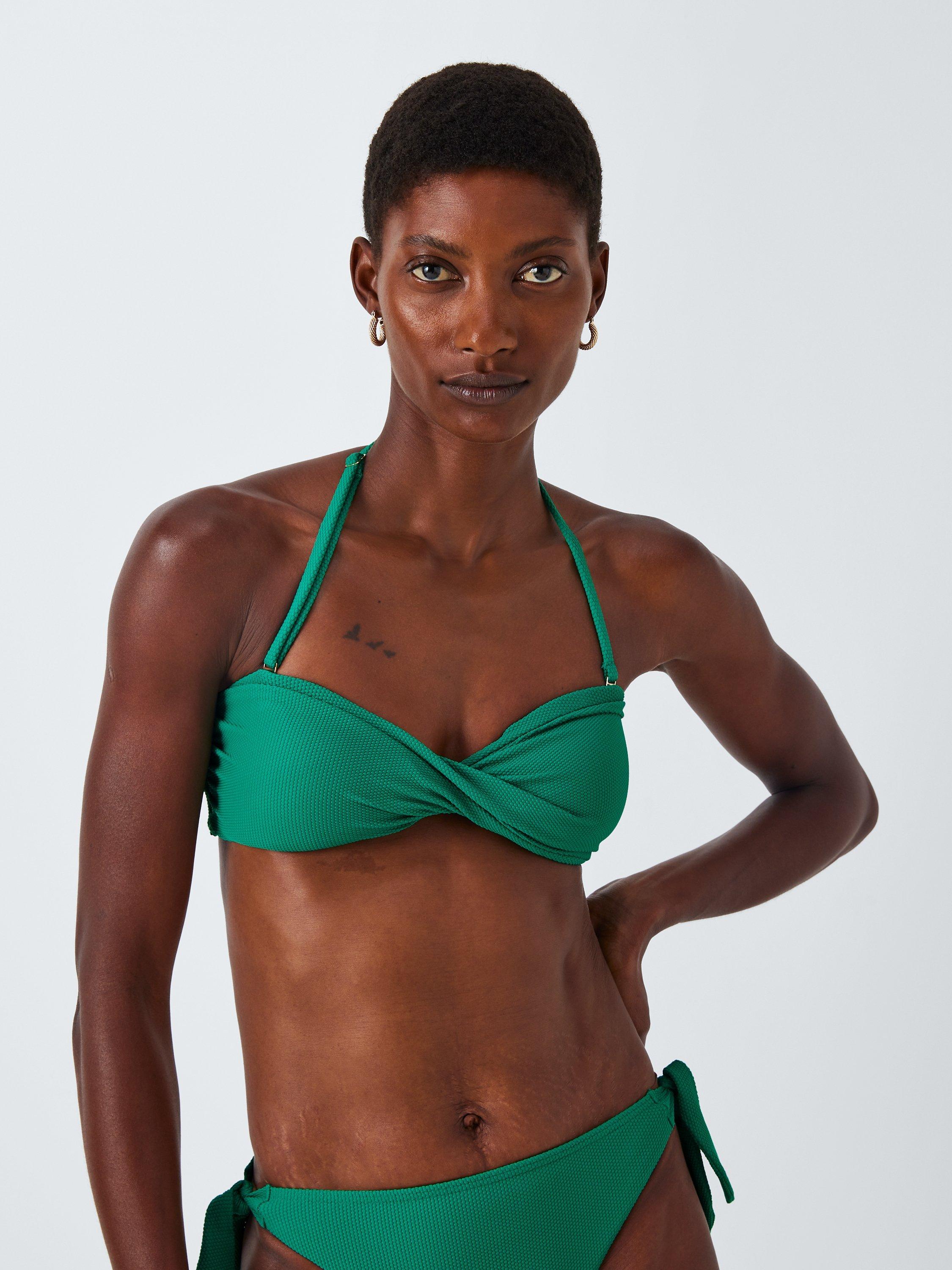 John Lewis Palma Popcorn Textured Twist  Bandeau Bikini Top, Green