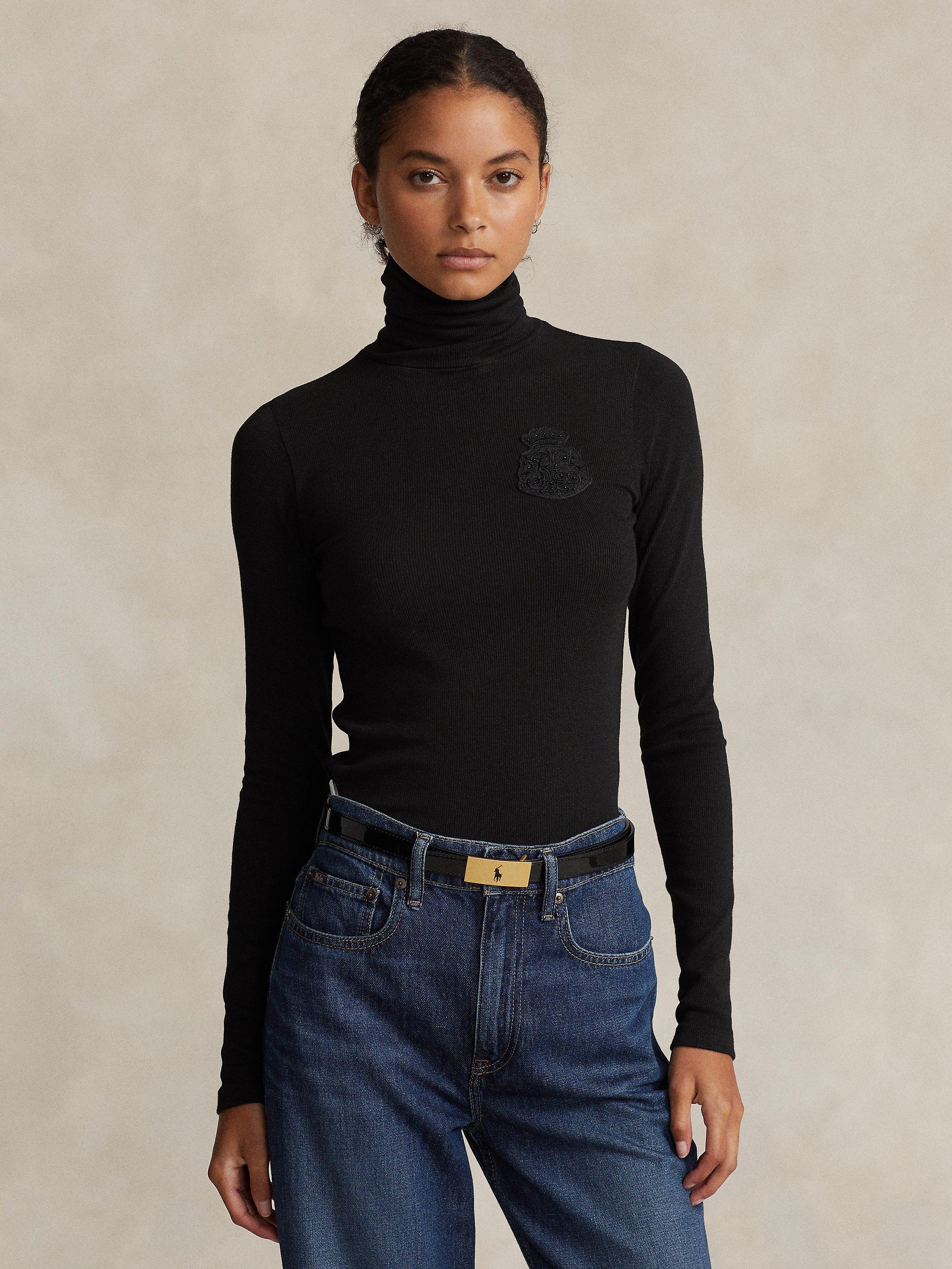 Polo Ralph Lauren Slim Fit Logo Crest Ribbed Turtleneck Jumper, Black