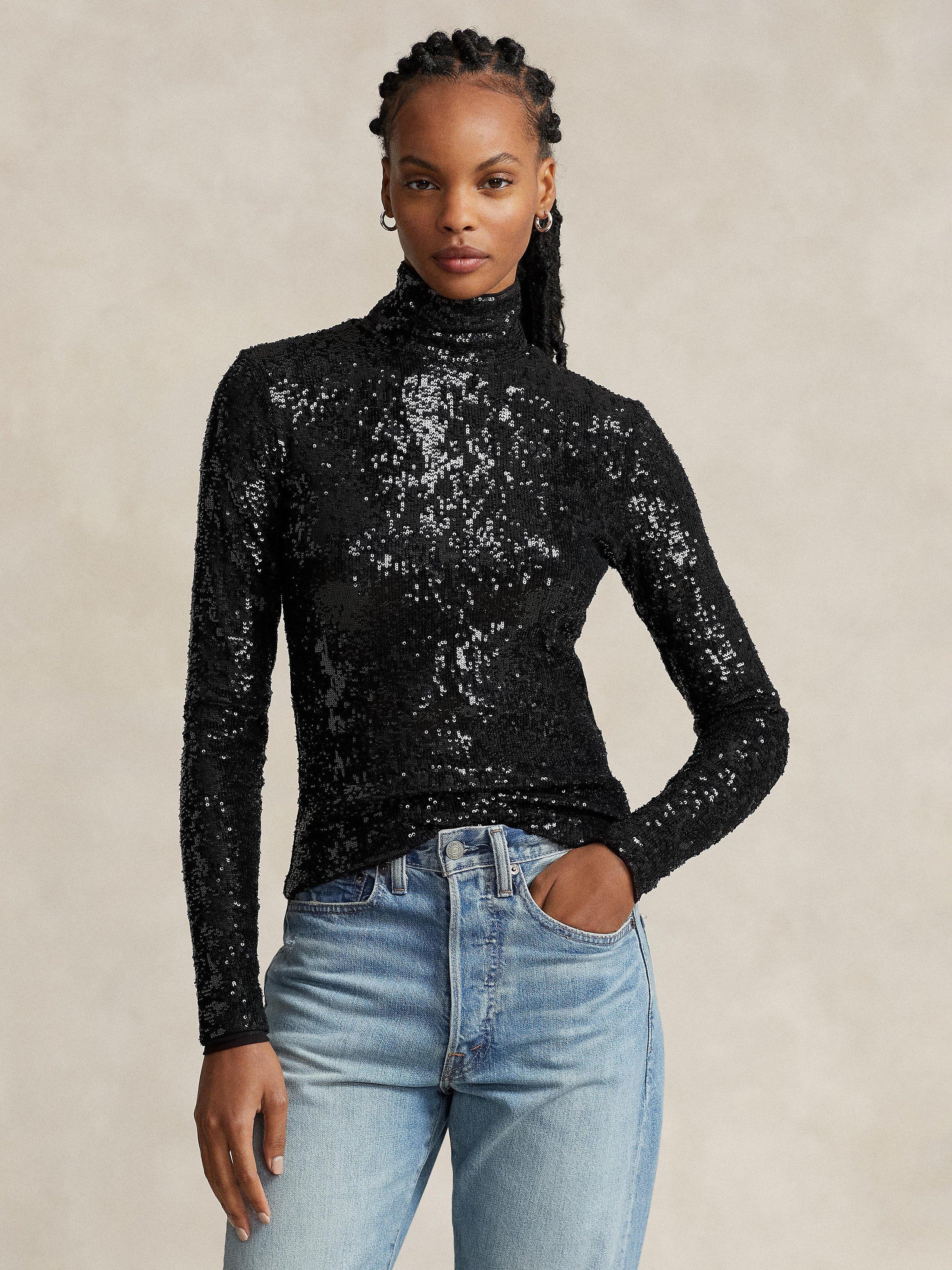 Polo Ralph Lauren Sequin Embellished Long Sleeved Top, Black