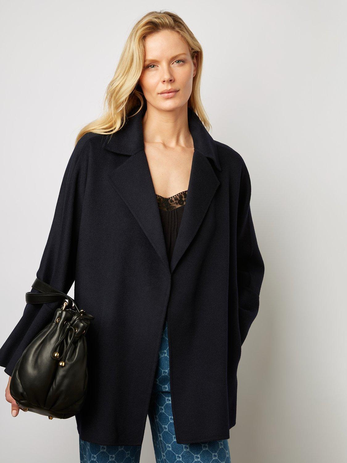 Gerard Darel Noranne Wool Blend Wide Sleeve Belted Short Coat, Navy
