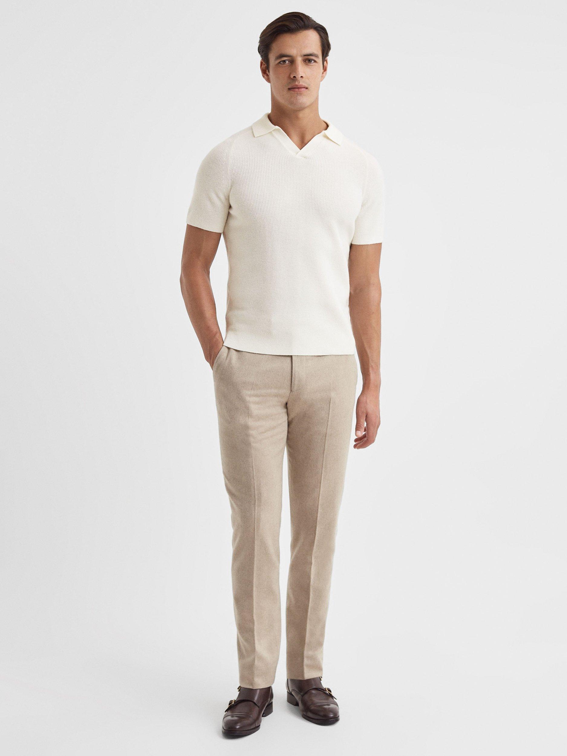 Reiss Mortimer Wool Open Neck Ribbed Polo, Ecru