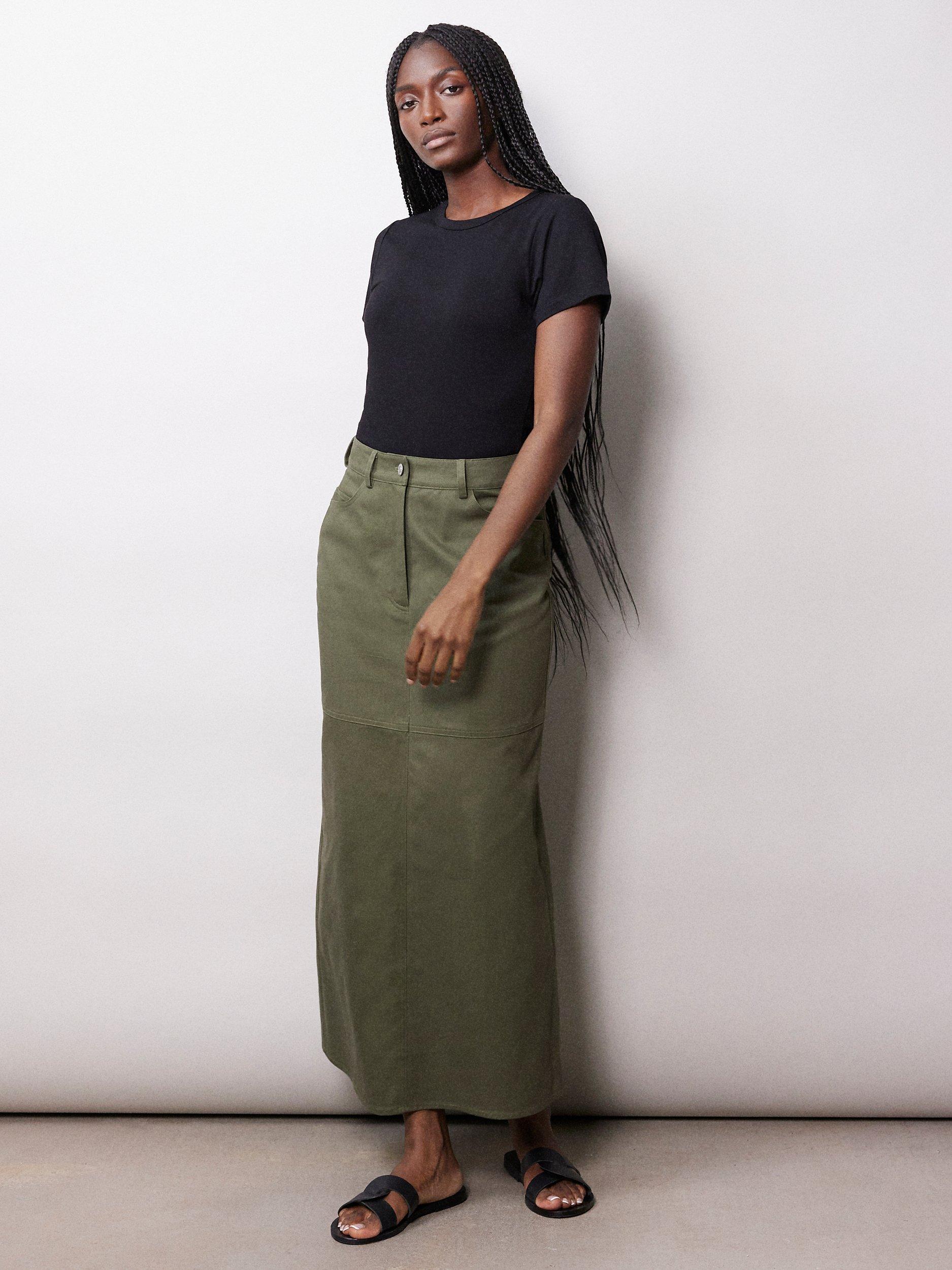 Albaray Cotton Twill Maxi Skirt, Olive