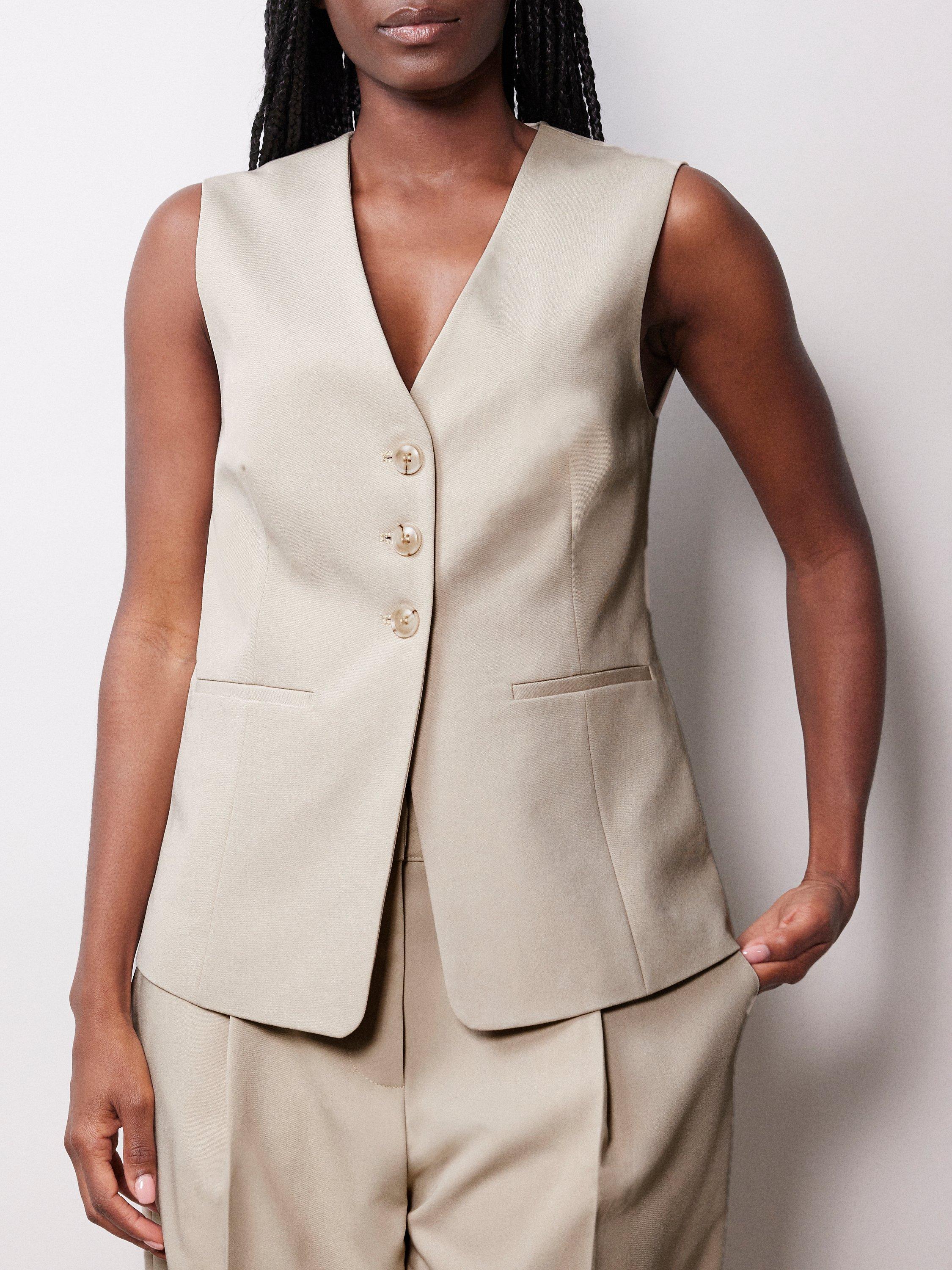 Albaray Tailored Cutaway Longline Waistcoat, Stone