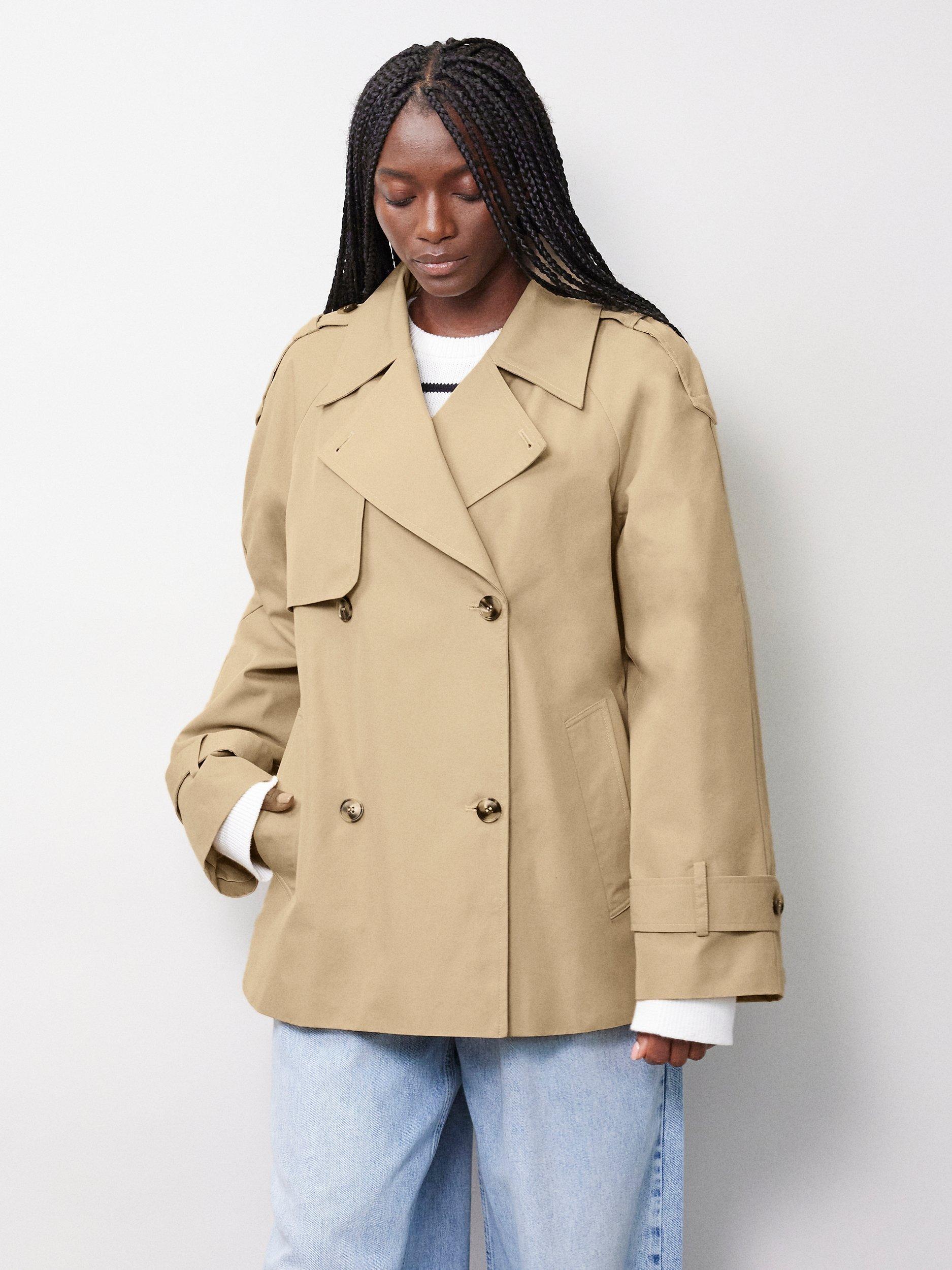 Product image 1 of 4, which shows Albaray Organic Cotton Blend Short Trench Coat, Stone, 8