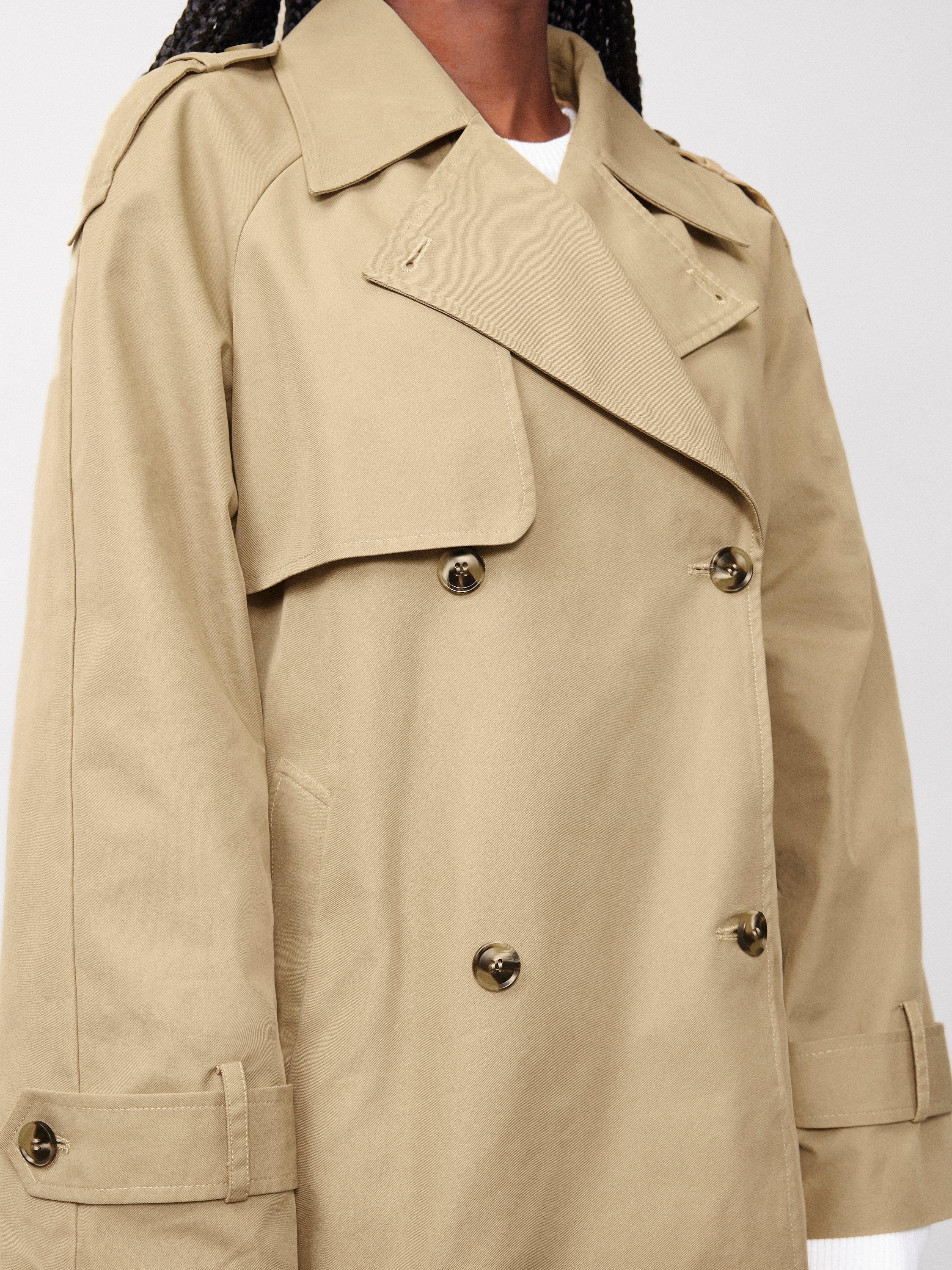 Product image 3 of 4, which shows Albaray Organic Cotton Blend Short Trench Coat, Stone, 8