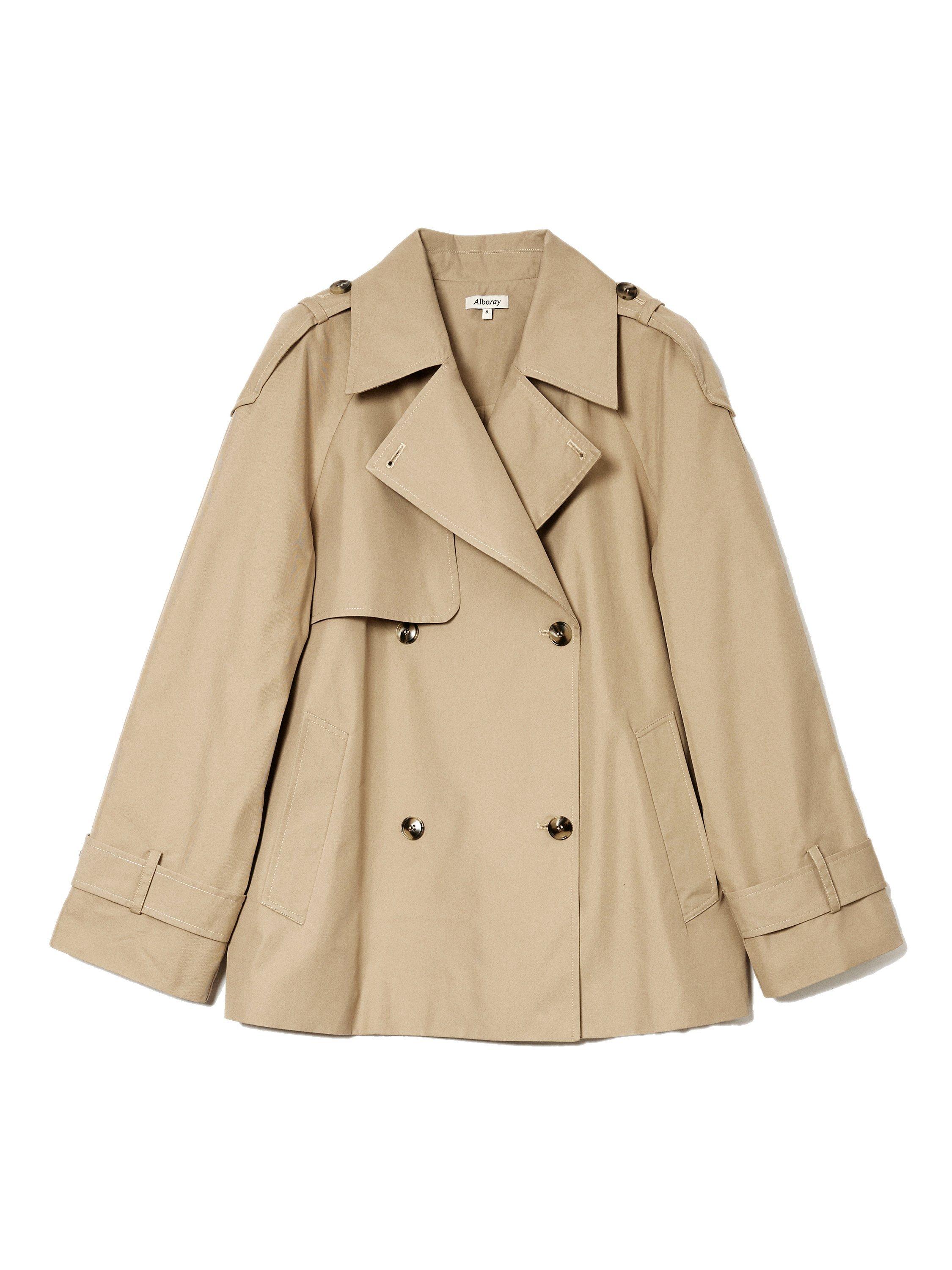 Product image 4 of 4, which shows Albaray Organic Cotton Blend Short Trench Coat, Stone, 8