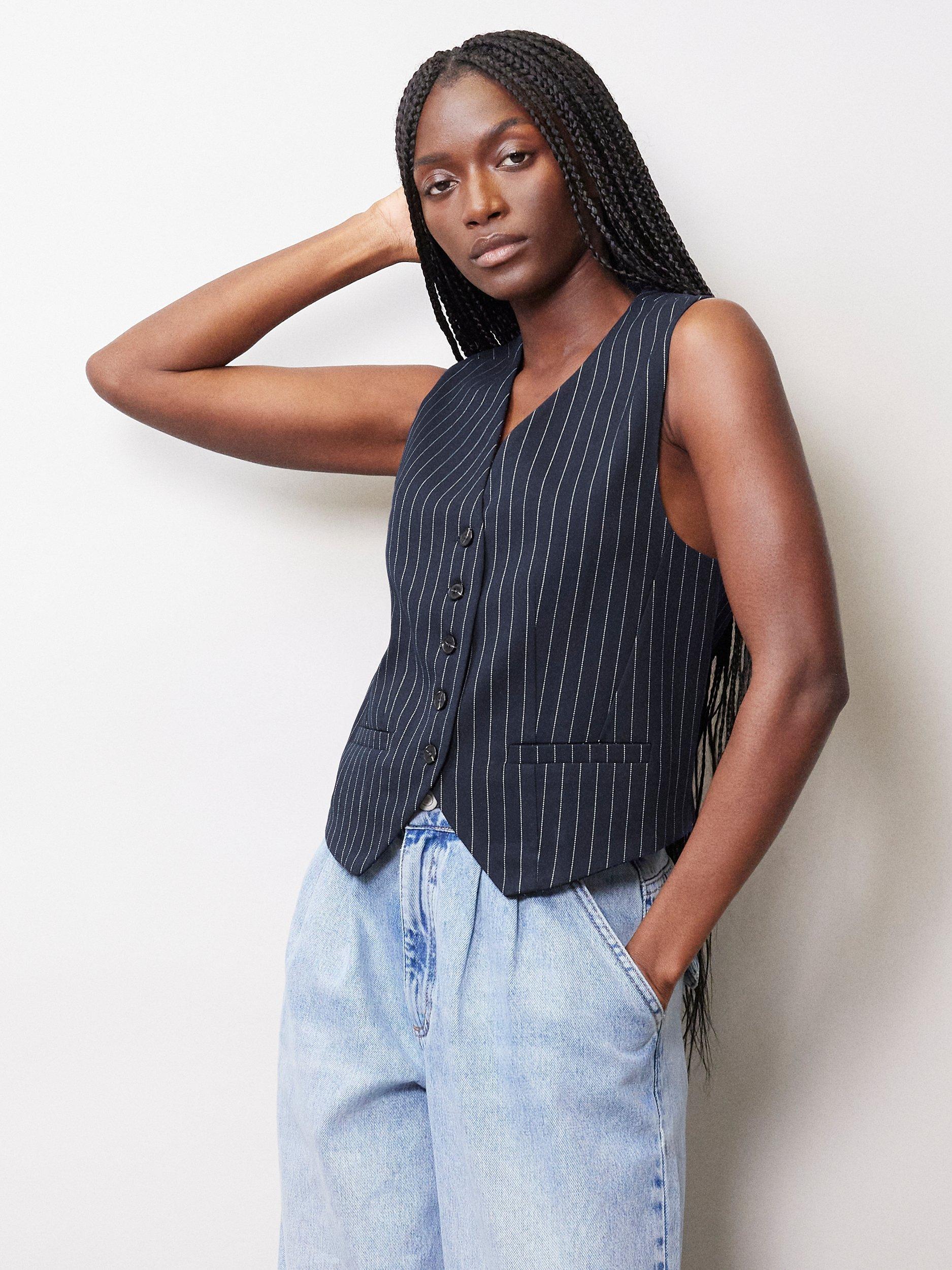 Albaray Tailored Pinstripe Waistcoat, Navy