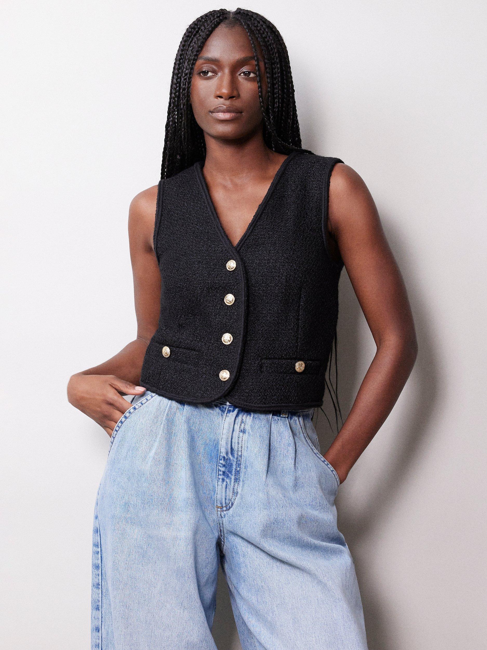 Albaray Wool Blend Tweed Waistcoat, Black