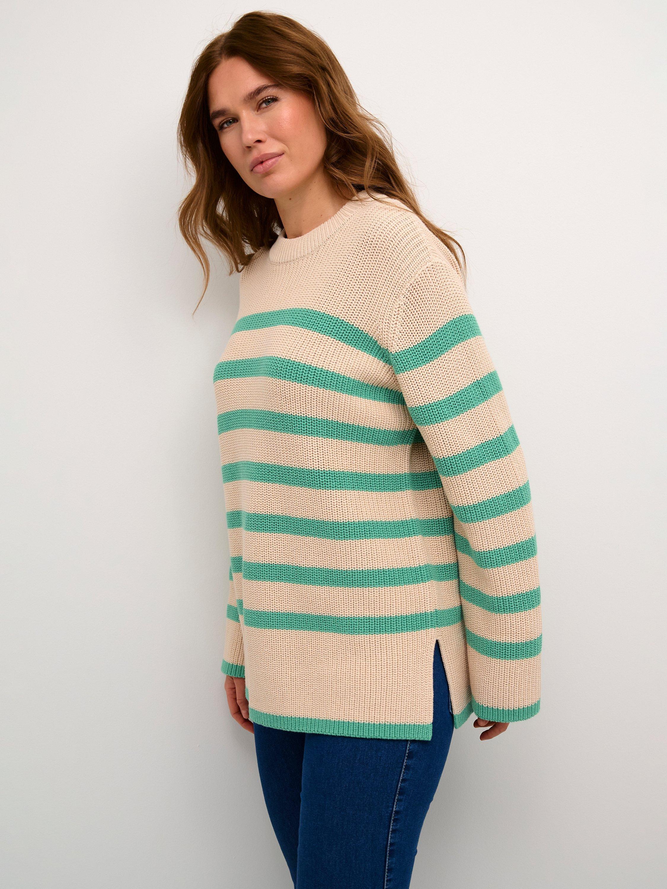 KAFFE Cilla Stripe Jumper, Sand Doll/Green