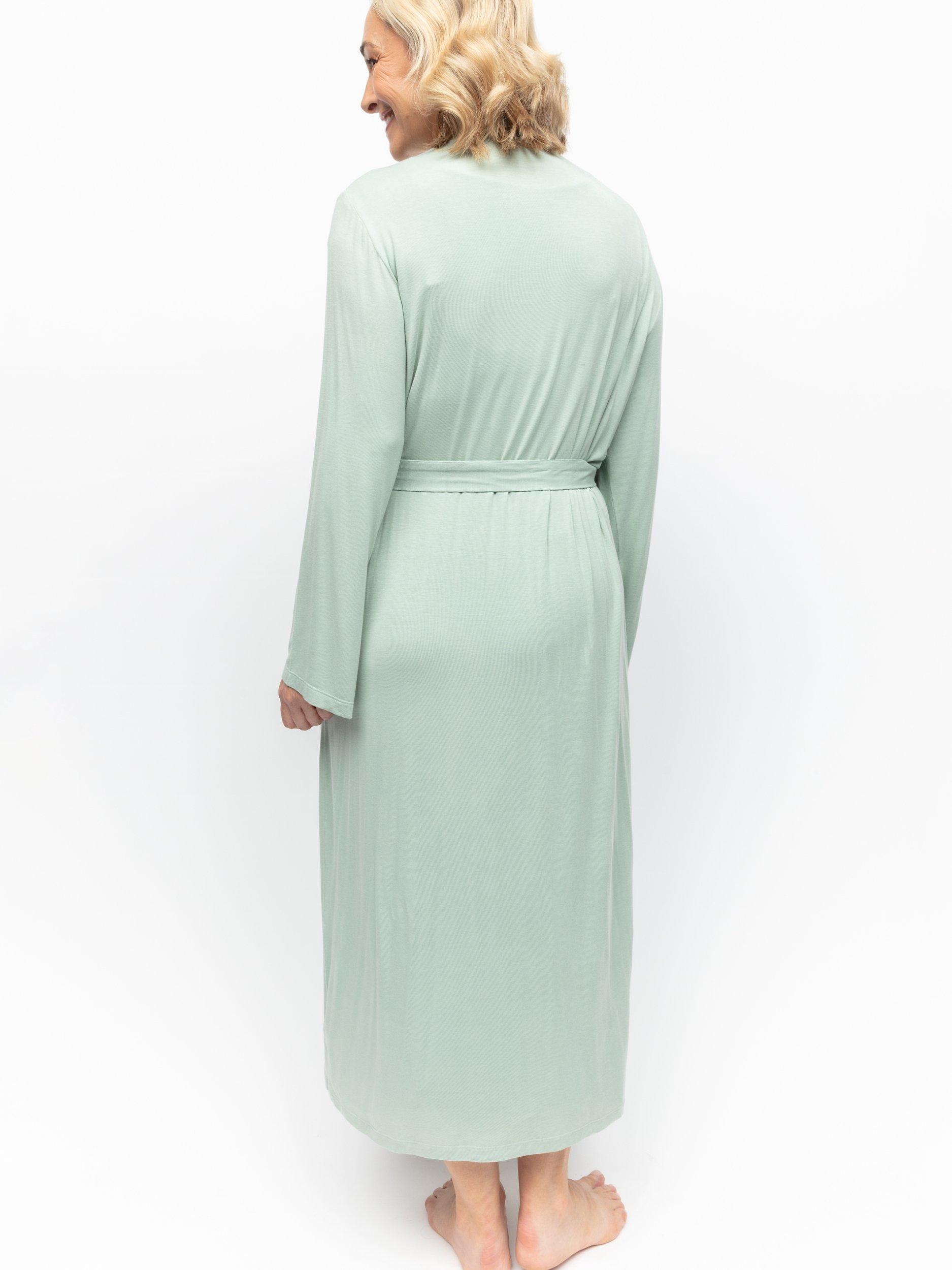 Cyberjammies Julia Jersey Knit Lace Long Dressing Gown, Sage, 28