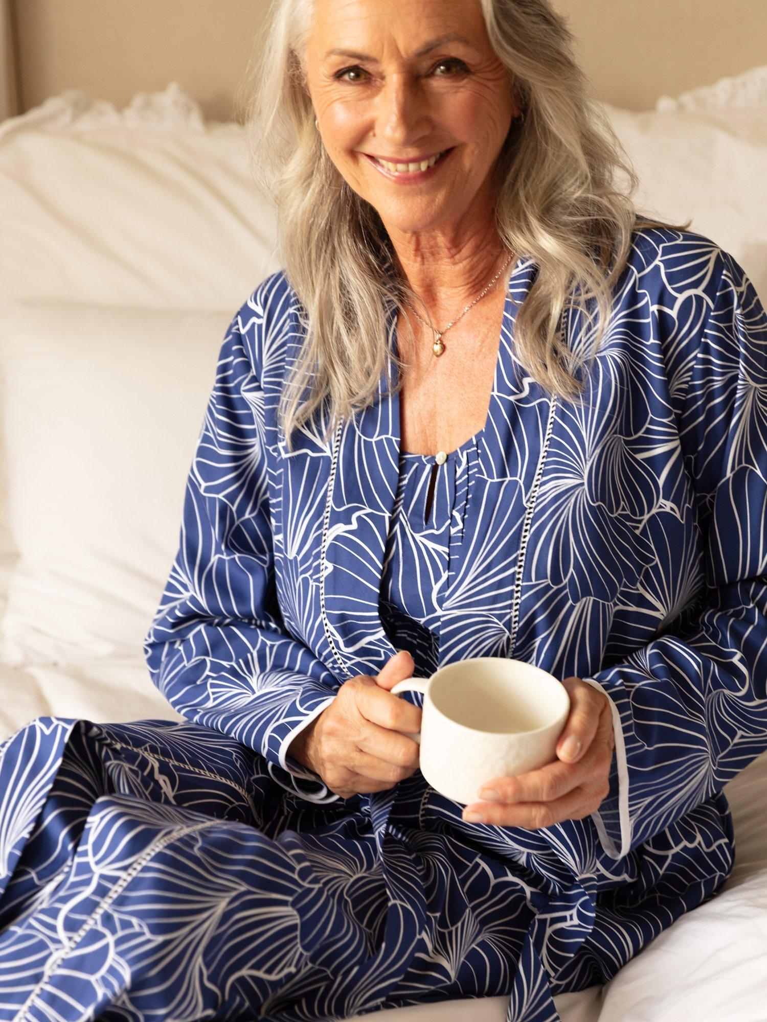 Product image 1 of 4, which shows Nora Rose by Cyberjammies Ceclia Shell Geometric Print Dressing Gown, Navy, 28